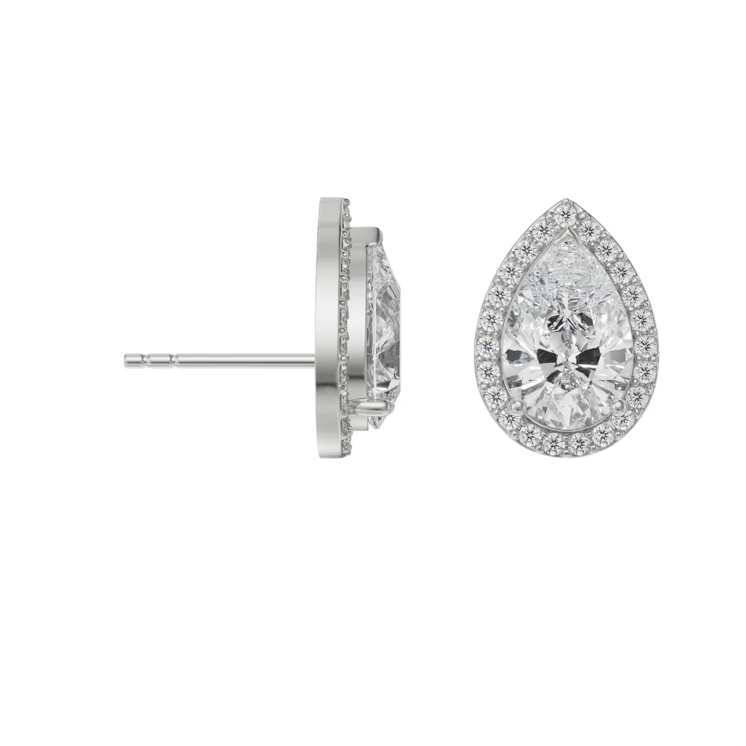 Pear Halo Studs