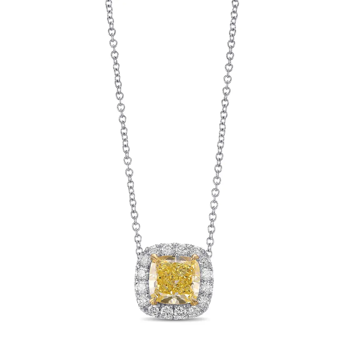 Fancy Intense Yellow Cushion Halo Pendant (with chain)