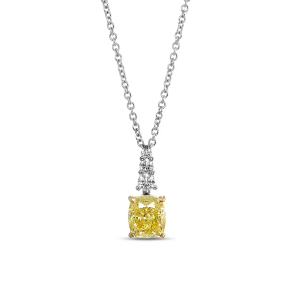 Fancy Intense Yellow Cushion Trio Pendant (with chain)